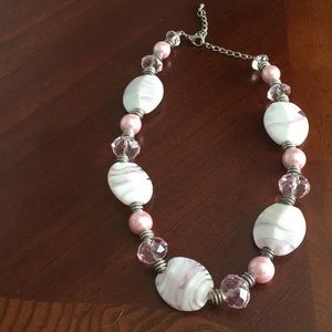 White Stone, Crystal and Pearl Necklace